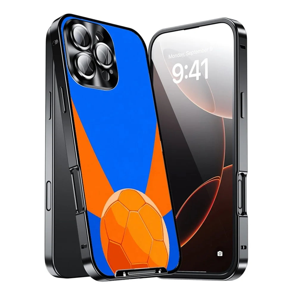For iPhone 16 Pro Max Magnetic Case Football Pattern Print PC+TPU Phone Cover with Lens Film - LK00378-061 - 3
