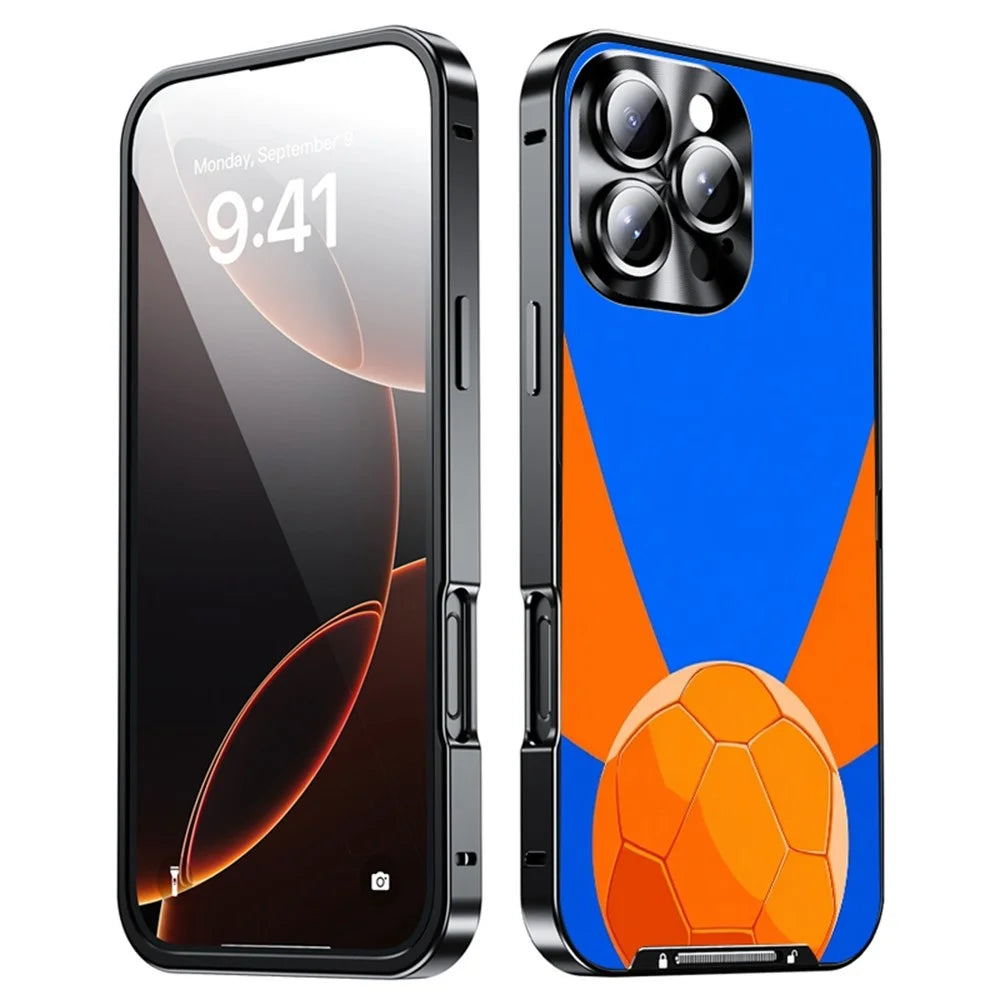 For iPhone 16 Pro Magnetic Case Football Pattern Print PC+TPU Phone Cover with Lens Film - LK00378-061 - 2