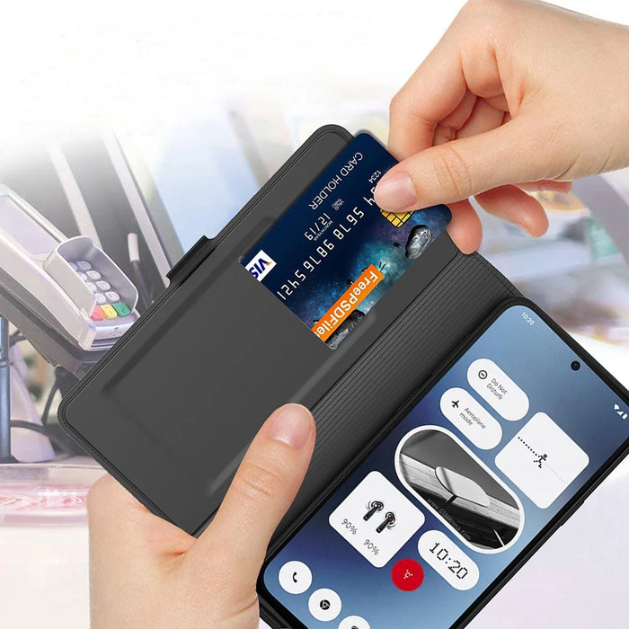 For Nothing Phone (4a) Case Shockproof TPU Inner Shell Leather Phone Cover Card Slot - Black - 5