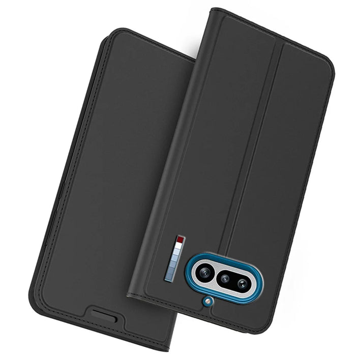 For Nothing Phone (4a) Case PU Leather Phone Cover with Card Holder Stand - Black - 1