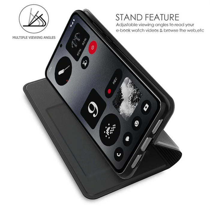 For Nothing Phone (4a) Case PU Leather Phone Cover with Card Holder Stand - Black - 2