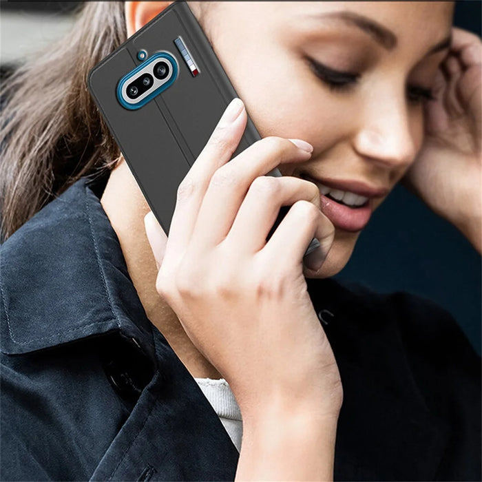 For Nothing Phone (4a) Case PU Leather Phone Cover with Card Holder Stand - Black - 6