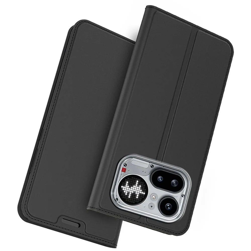 For Nothing Phone (4a) Pro Case PU Leather Phone Cover with Card Holder Stand - Black - 1