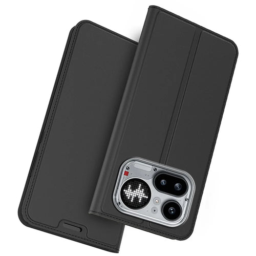 For Nothing Phone (4a) Pro Case PU Leather Phone Cover with Card Holder Stand - Black - 1