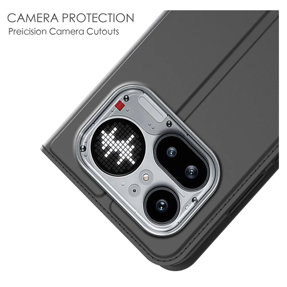 For Nothing Phone (4a) Pro Case PU Leather Phone Cover with Card Holder Stand - Black - 5