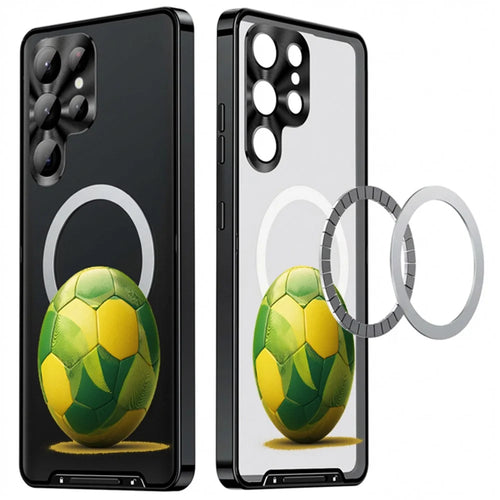 For Samsung Galaxy S24 Ultra Magnetic Case Football Print Pattern PC+TPU Phone Cover with Lens Film - LK00346-041 - 1