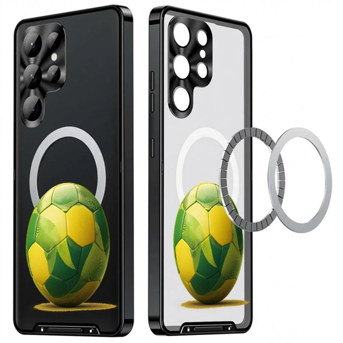 For Samsung Galaxy S24 Ultra Magnetic Case Football Print Pattern PC+TPU Phone Cover with Lens Film - LK00346-041 - 1