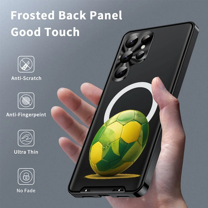 For Samsung Galaxy S24 Ultra Magnetic Case Football Print Pattern PC+TPU Phone Cover with Lens Film - LK00346-041 - 2