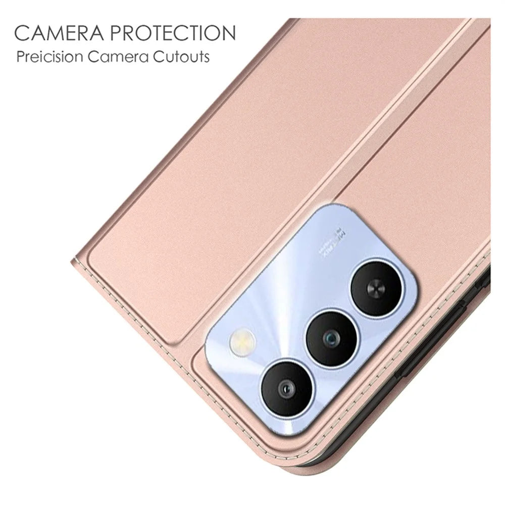 Case For Realme C100 5G / C83 5G PU Leather Phone Cover with Card Holder Stand - Rose Gold - 5