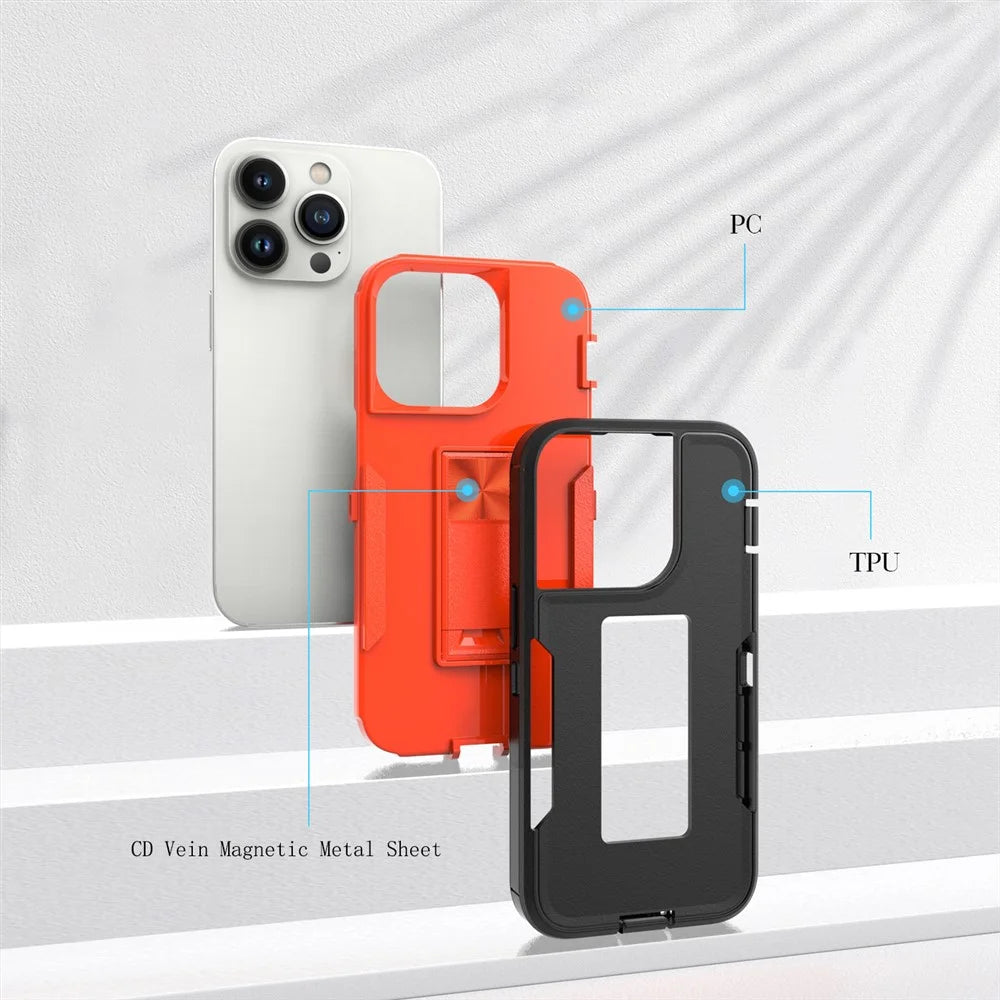 For iPhone 14 Pro Max Shockproof Kickstand Case TPU + PC Dual Layer Anti-Slip Defender Protective Phone Cover - Black / Orange - 4
