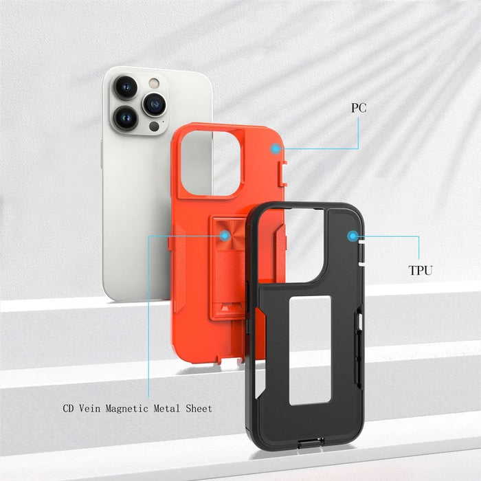 For iPhone 14 Pro Max Shockproof Kickstand Case TPU + PC Dual Layer Anti-Slip Defender Protective Phone Cover - Black / Orange - 4