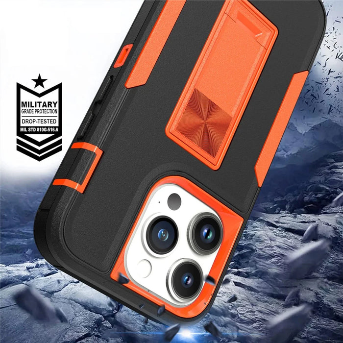 For iPhone 14 Pro Max Shockproof Kickstand Case TPU + PC Dual Layer Anti-Slip Defender Protective Phone Cover - Black / Orange - 5