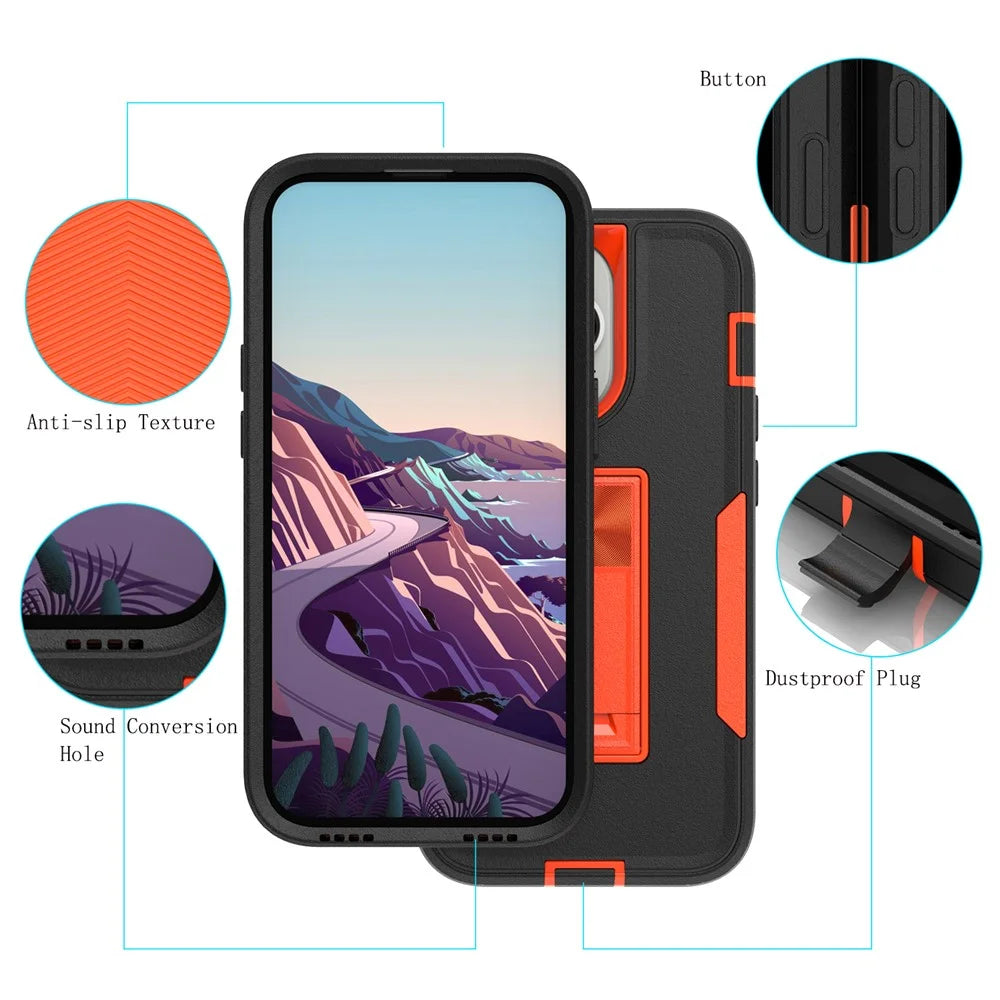 For iPhone 14 Pro Max Shockproof Kickstand Case TPU + PC Dual Layer Anti-Slip Defender Protective Phone Cover - Black / Orange - 7