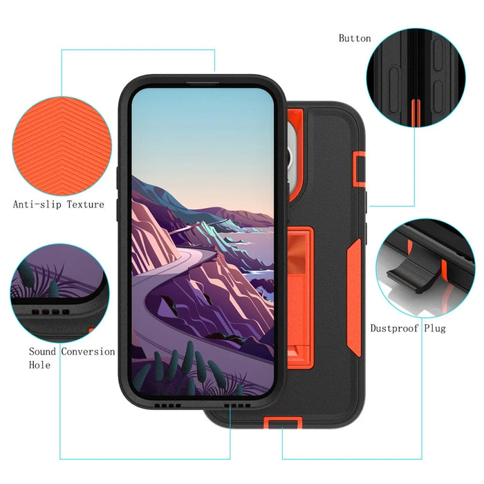 For iPhone 14 Pro Max Shockproof Kickstand Case TPU + PC Dual Layer Anti-Slip Defender Protective Phone Cover - Black / Orange - 7