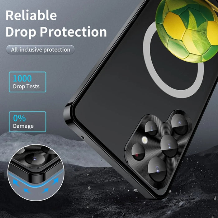 For Samsung Galaxy S22 Ultra 5G Magnetic Case Football Print Pattern PC+TPU Phone Cover with Lens Film - LK00346-041 - 3
