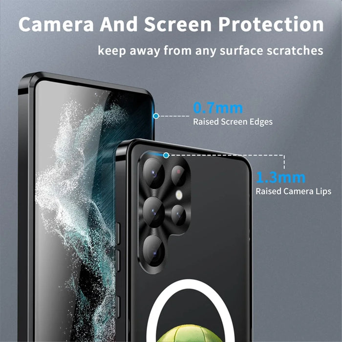 For Samsung Galaxy S22 Ultra 5G Magnetic Case Football Print Pattern PC+TPU Phone Cover with Lens Film - LK00346-041 - 4