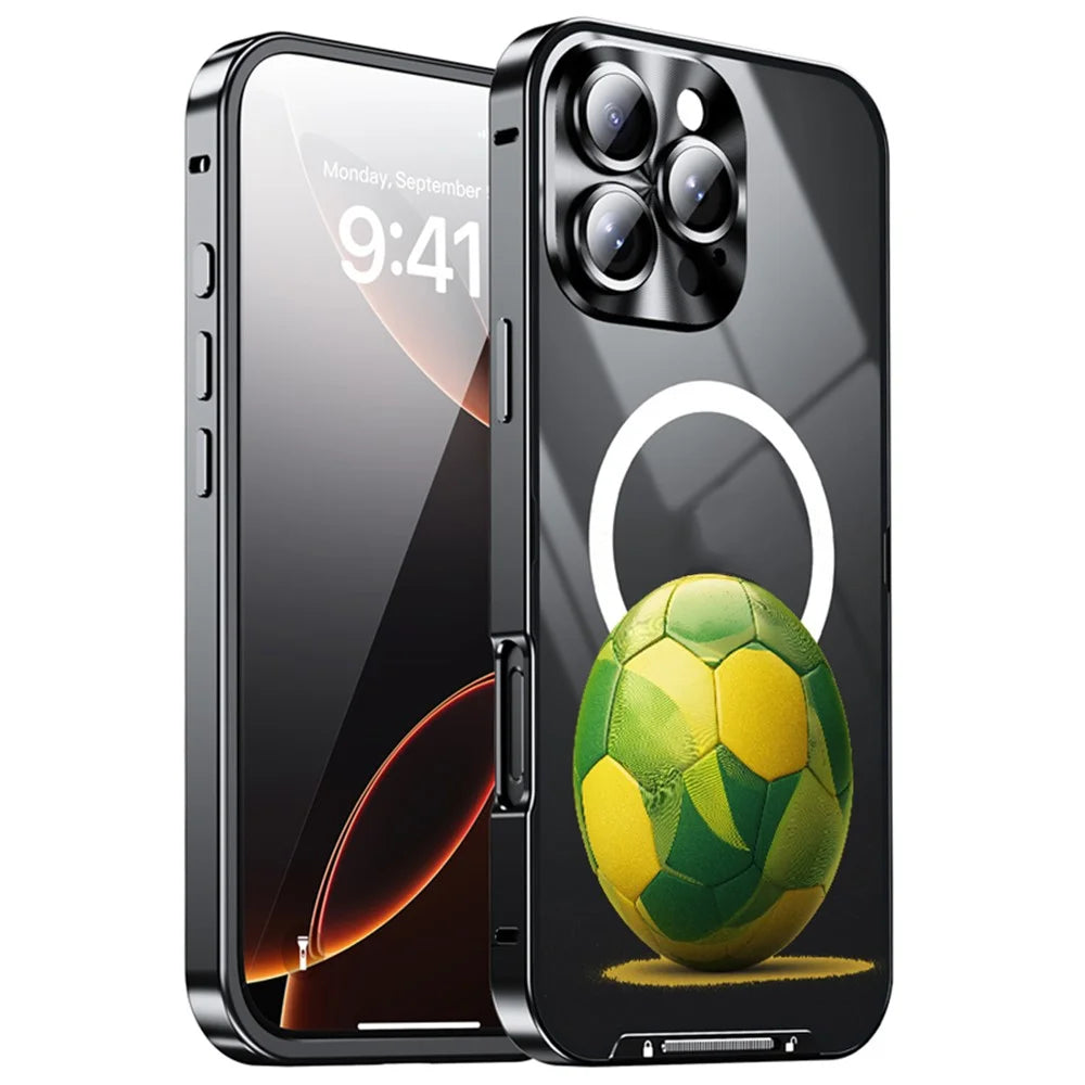 For iPhone 16 Pro Max Magnetic Case Football Print Pattern PC+TPU Phone Cover with Lens Film - LK00346-041 - 1