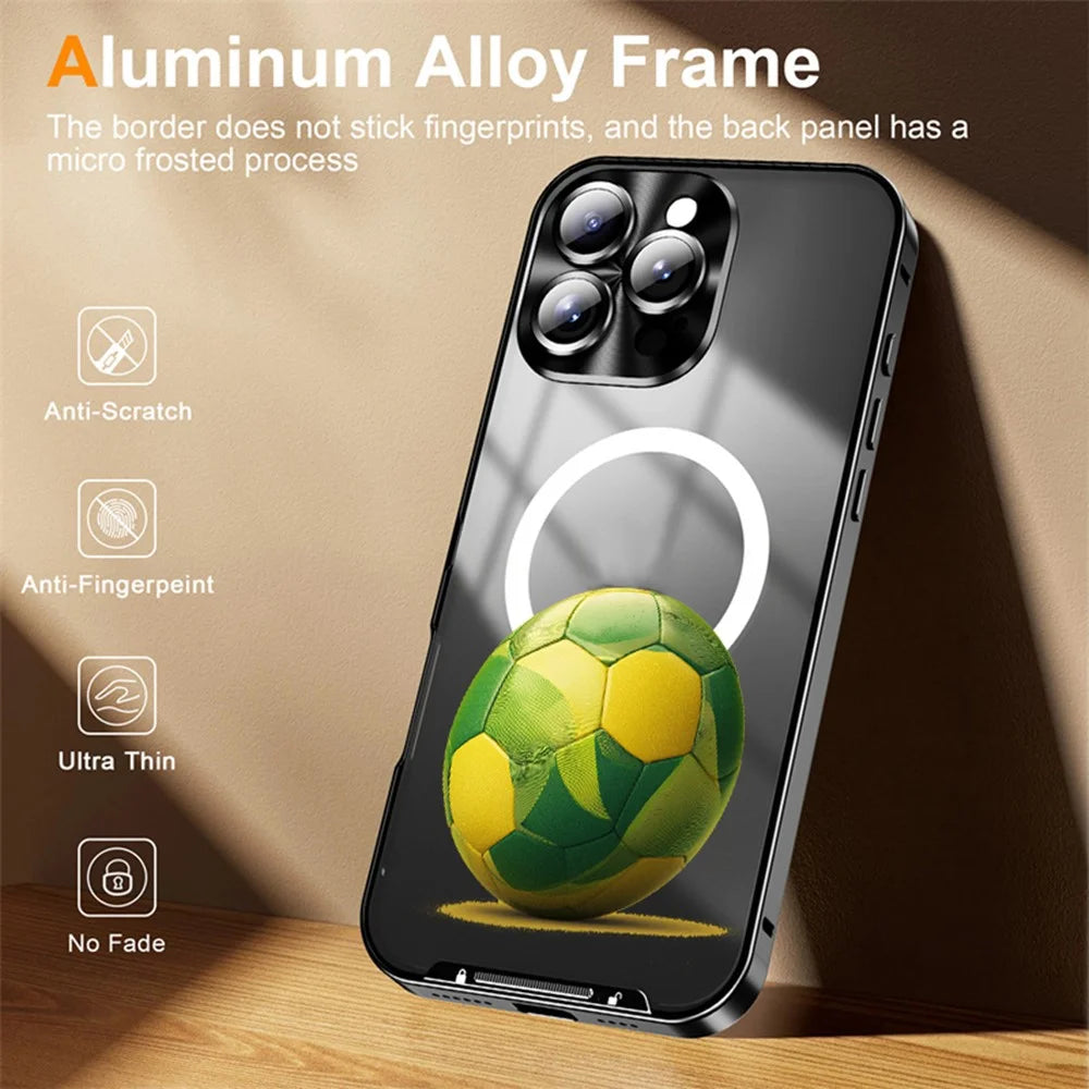 For iPhone 16 Pro Max Magnetic Case Football Print Pattern PC+TPU Phone Cover with Lens Film - LK00346-041 - 4