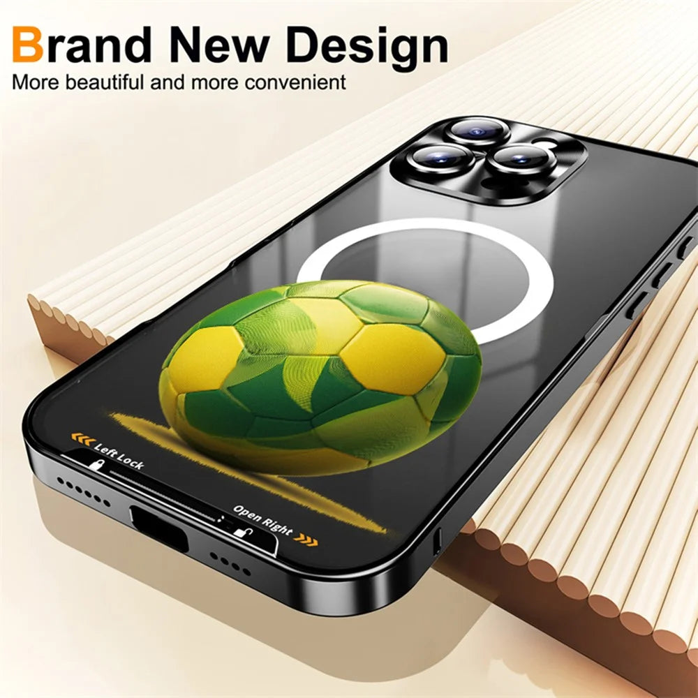 For iPhone 16 Pro Max Magnetic Case Football Print Pattern PC+TPU Phone Cover with Lens Film - LK00346-041 - 5