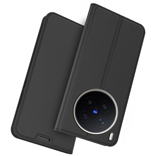 For vivo X300 Ultra 5G Case PU Leather Phone Cover with Card Holder Stand - Black - 1