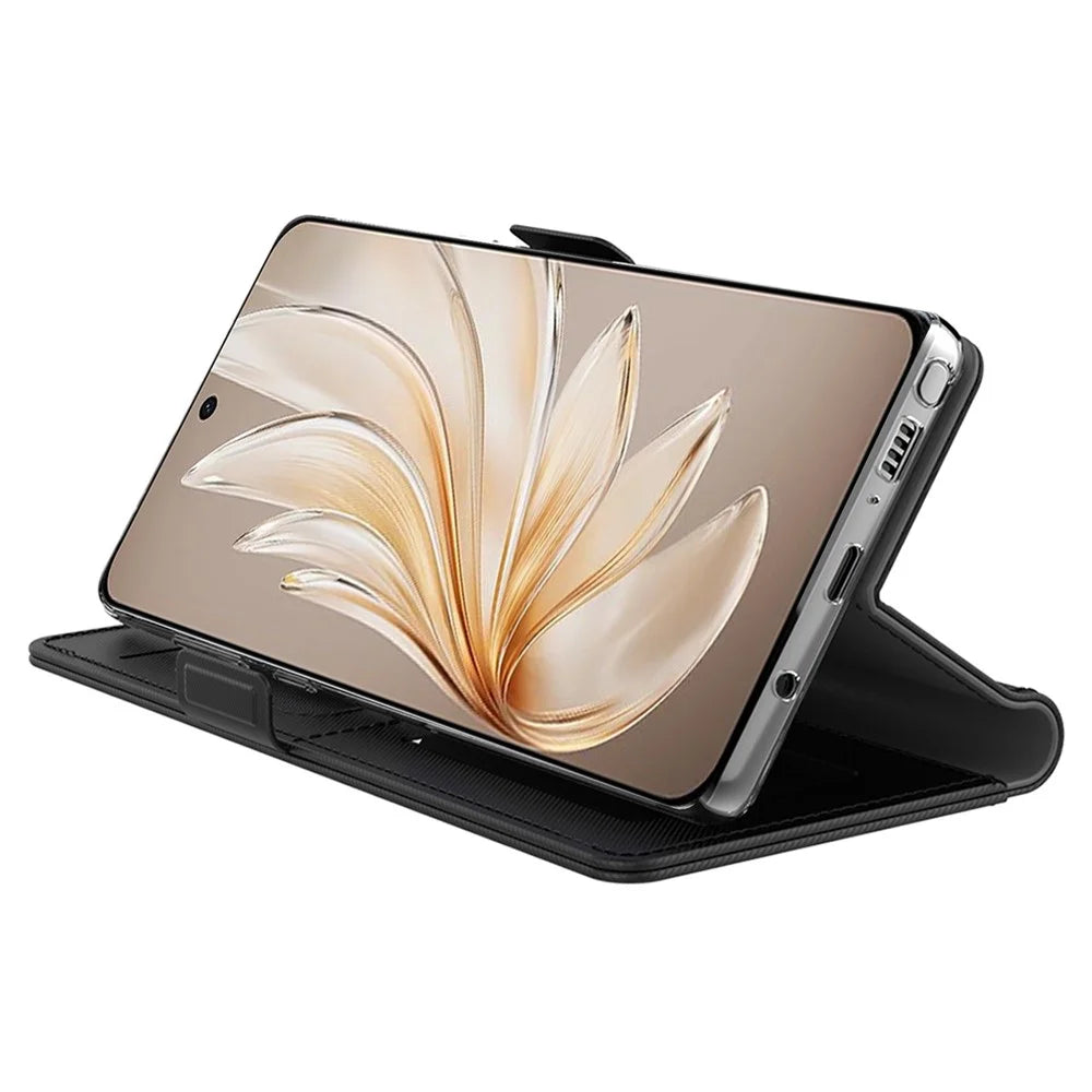For vivo X300 Ultra 5G Case PU+TPU Magnetic Flip Phone Cover with Stand - Black - 2