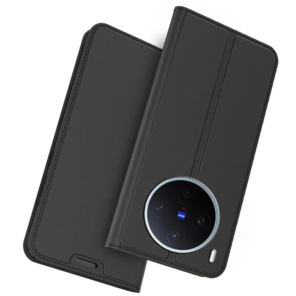 For vivo X300s 5G Case PU Leather Phone Cover with Card Holder Stand - Black - 1