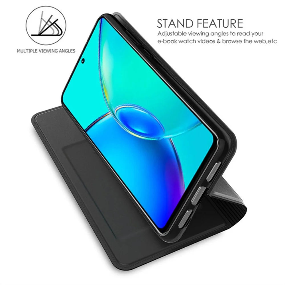 For vivo X300s 5G Case PU Leather Phone Cover with Card Holder Stand - Black - 2