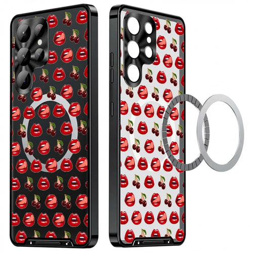 For Samsung Galaxy S26 Ultra Magnetic Case Red Lips Pattern PC TPU Phone Cover with Lens Film - LK00223-02 - 1