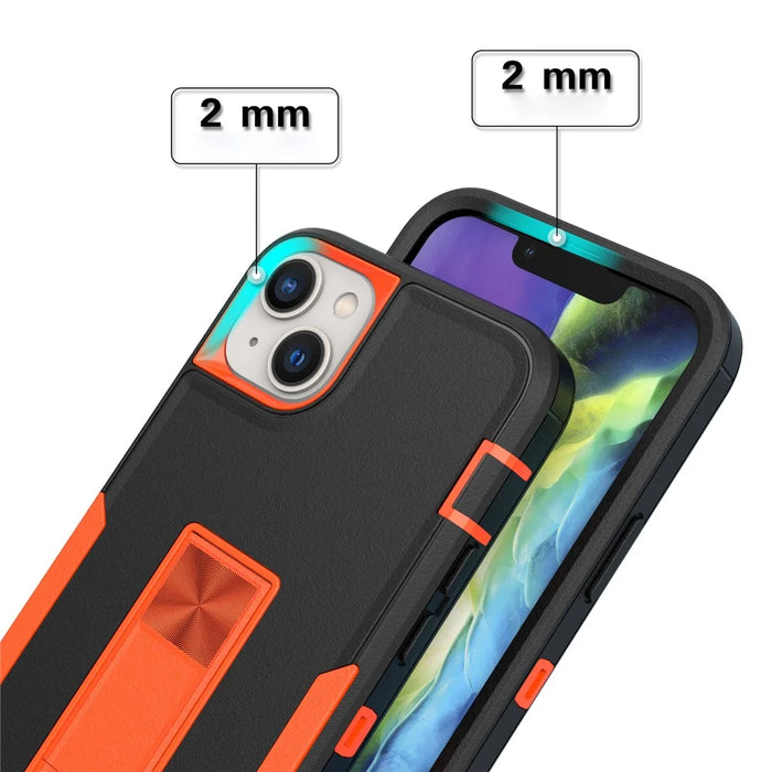 For iPhone 14 Plus Hybrid Hard PC Soft TPU Impact-Resistant Case Car Mount Kickstand Protective Phone Cover - Black / Orange - 6