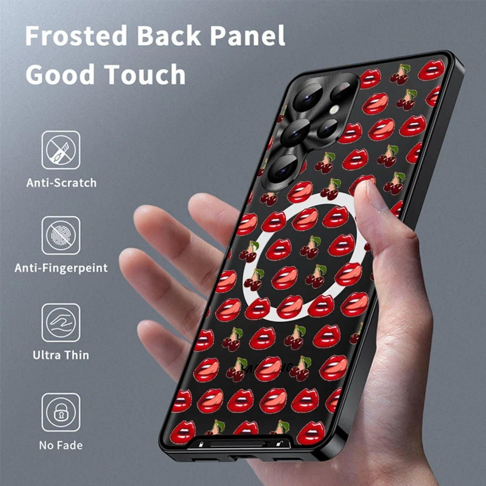 For Samsung Galaxy S24 Ultra Magnetic Case Red Lips Pattern PC TPU Phone Cover with Lens Film - LK00223-02 - 2