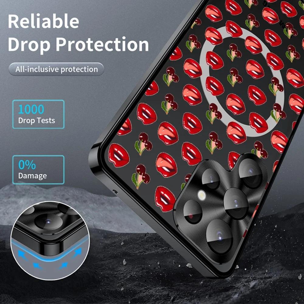 For Samsung Galaxy S24 Ultra Magnetic Case Red Lips Pattern PC TPU Phone Cover with Lens Film - LK00223-02 - 3