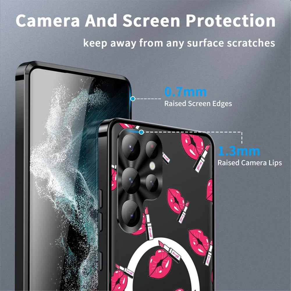 For Samsung Galaxy S23 Ultra Magnetic Case Red Lips Pattern PC TPU Phone Cover with Lens Film - LK00225-04 - 4