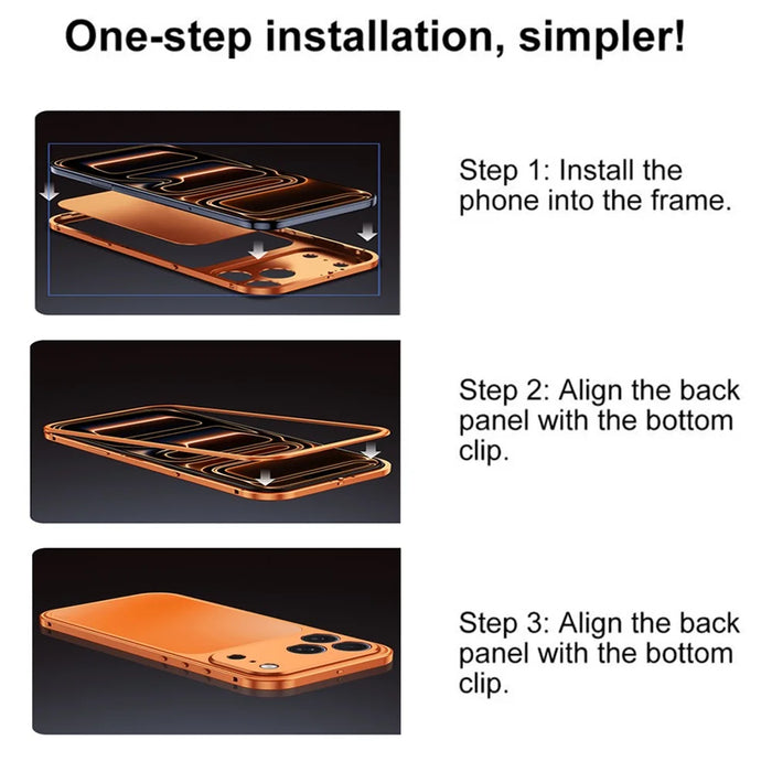 For iPhone 17 Pro Max Magnetic Case Metal Frame PC Back Phone Cover with Pop-Up Buckle - Orange - 7