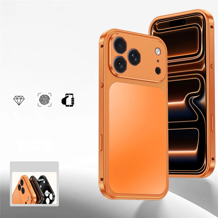 For iPhone 17 Pro Magnetic Case Metal Frame PC Back Phone Cover with Pop-Up Buckle - Orange - 2