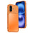 For iPhone 17 Magnetic Case Metal Frame PC Back Phone Cover with Pop-Up Buckle - Orange - 1