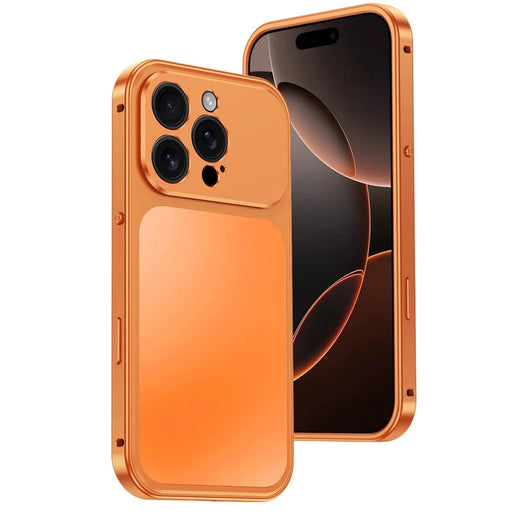 For iPhone 16 Pro Max Magnetic Case Metal Frame PC Back Phone Cover with Pop-Up Buckle - Orange - 1