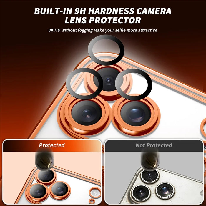 For iPhone 17 Pro Magnetic Case Electroplated Kickstand PC+TPU Protective Covr with Lens Film - Orange - 2