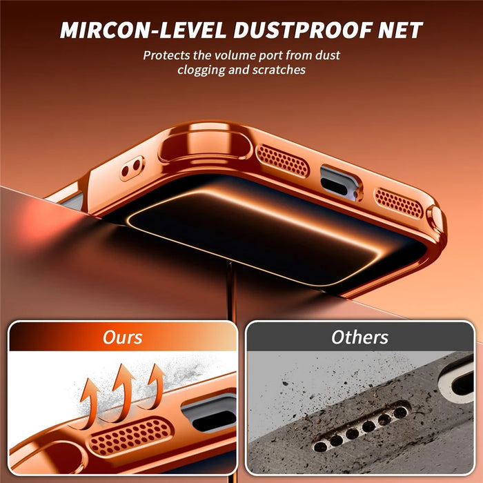 For iPhone 17 Pro Magnetic Case Electroplated Kickstand PC+TPU Protective Covr with Lens Film - Orange - 5