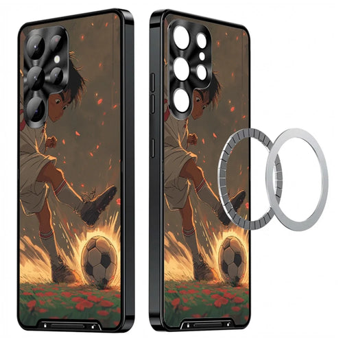 For Samsung Galaxy S22 Ultra 5G Magnetic Case Football Pattern PC+TPU Protective Cover with Lens Film - LK00320-021 - 1