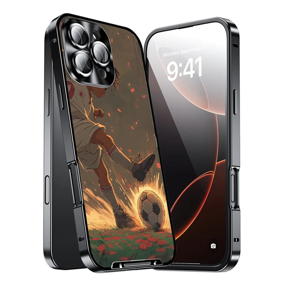 For iPhone 16 Pro Max Magnetic Case Football Pattern PC+TPU Protective Cover with Lens Film - LK00320-021 - 3