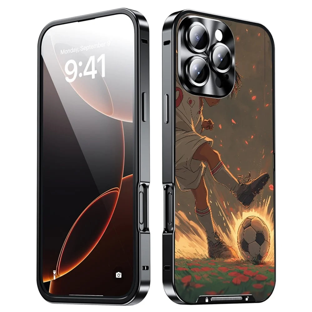 For iPhone 16 Pro Magnetic Case Football Pattern PC+TPU Protective Cover with Lens Film - LK00320-021 - 2