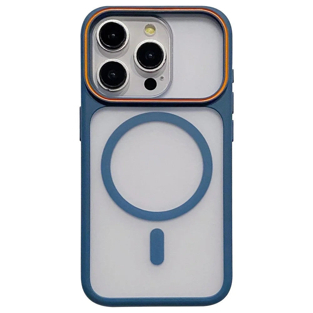 For iPhone 15 Pro Max Magnetic Case Large Viewing Window TPU + PC Shockproof Phone Cover - Blue - 1