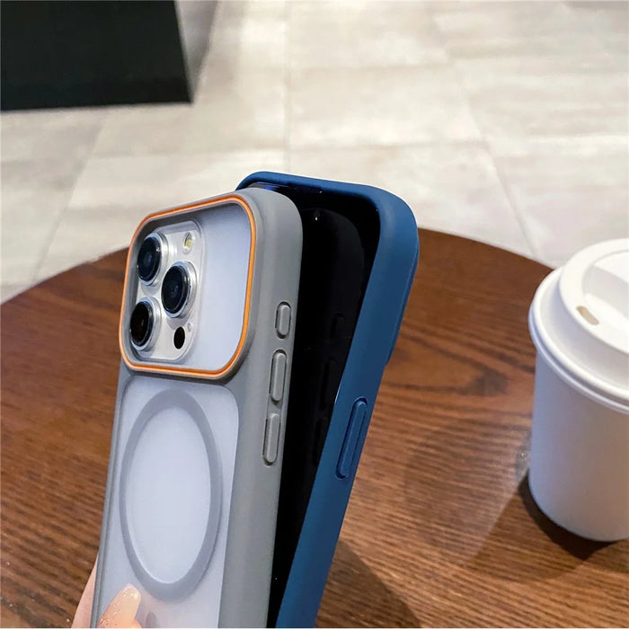 For iPhone 15 Pro Max Magnetic Case Large Viewing Window TPU + PC Shockproof Phone Cover - Blue - 5