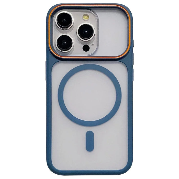 For iPhone 15 Pro Magnetic Case Large Viewing Window TPU + PC Shockproof Phone Cover - Blue - 1