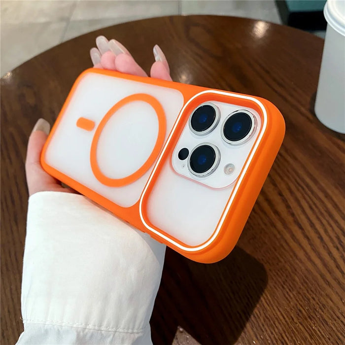 For iPhone 16 Pro Max Magnetic Case Large Viewing Window TPU + PC Shockproof Phone Cover - Orange - 2