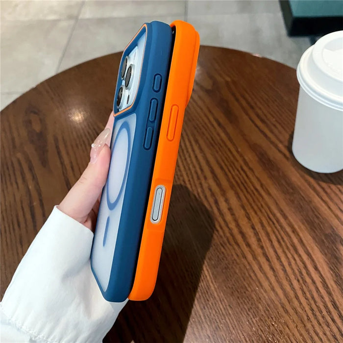 For iPhone 16 Pro Max Magnetic Case Large Viewing Window TPU + PC Shockproof Phone Cover - Orange - 5