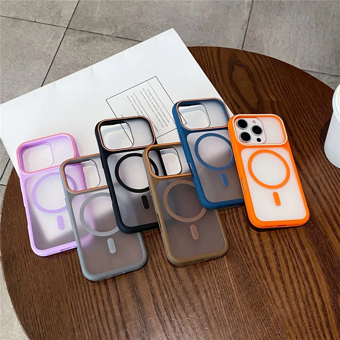 For iPhone 16 Pro Max Magnetic Case Large Viewing Window TPU + PC Shockproof Phone Cover - Orange - 6