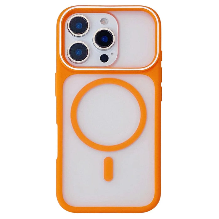 For iPhone 16 Pro Magnetic Case Large Viewing Window TPU + PC Shockproof Phone Cover - Orange - 1