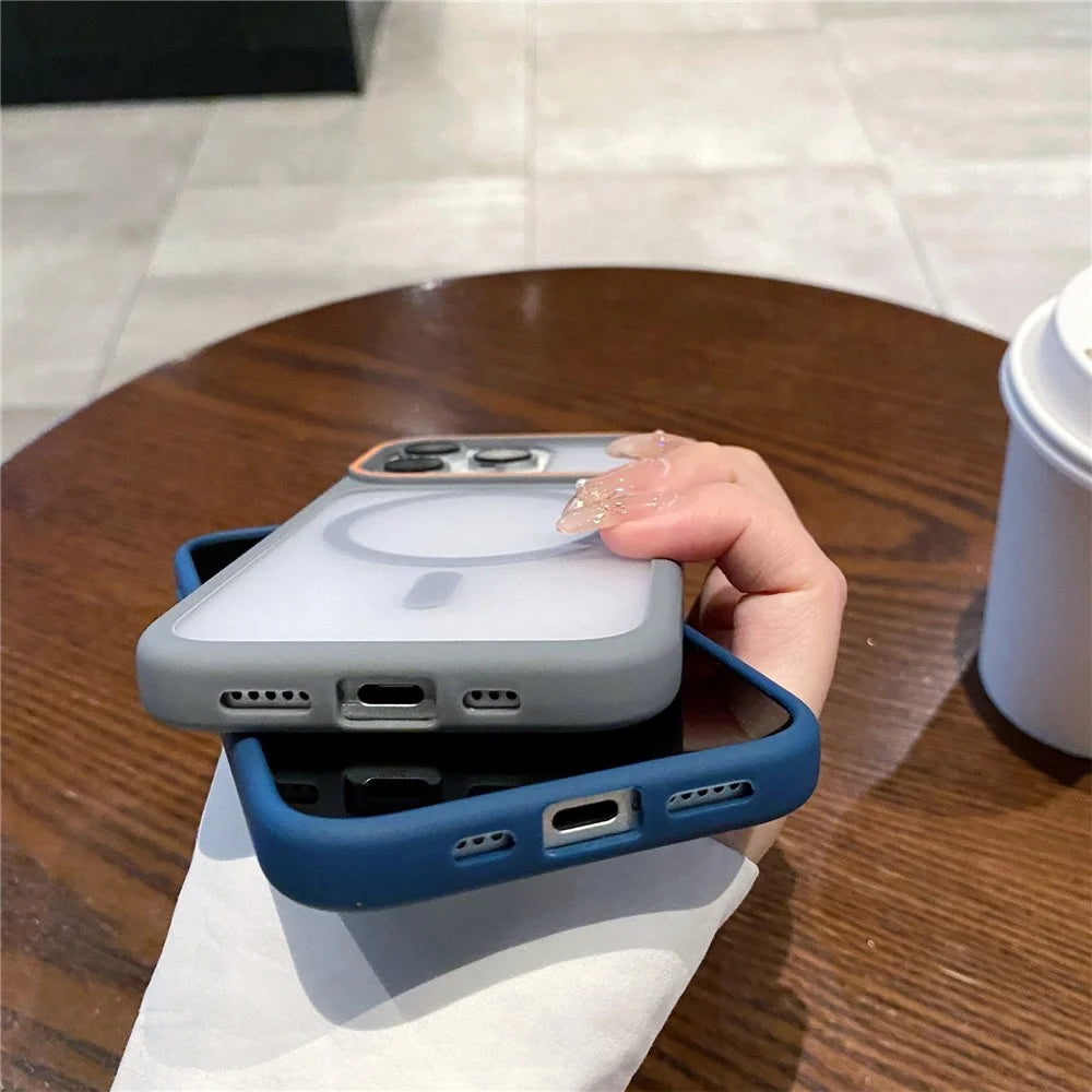 For iPhone 14 Pro Max Magnetic Case Large Viewing Window TPU + PC Shockproof Phone Cover - Blue - 5