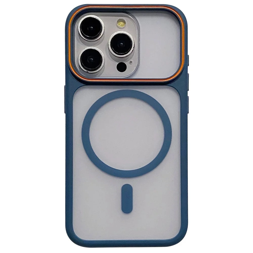 For iPhone 14 Pro Magnetic Case Large Viewing Window TPU + PC Shockproof Phone Cover - Blue - 1